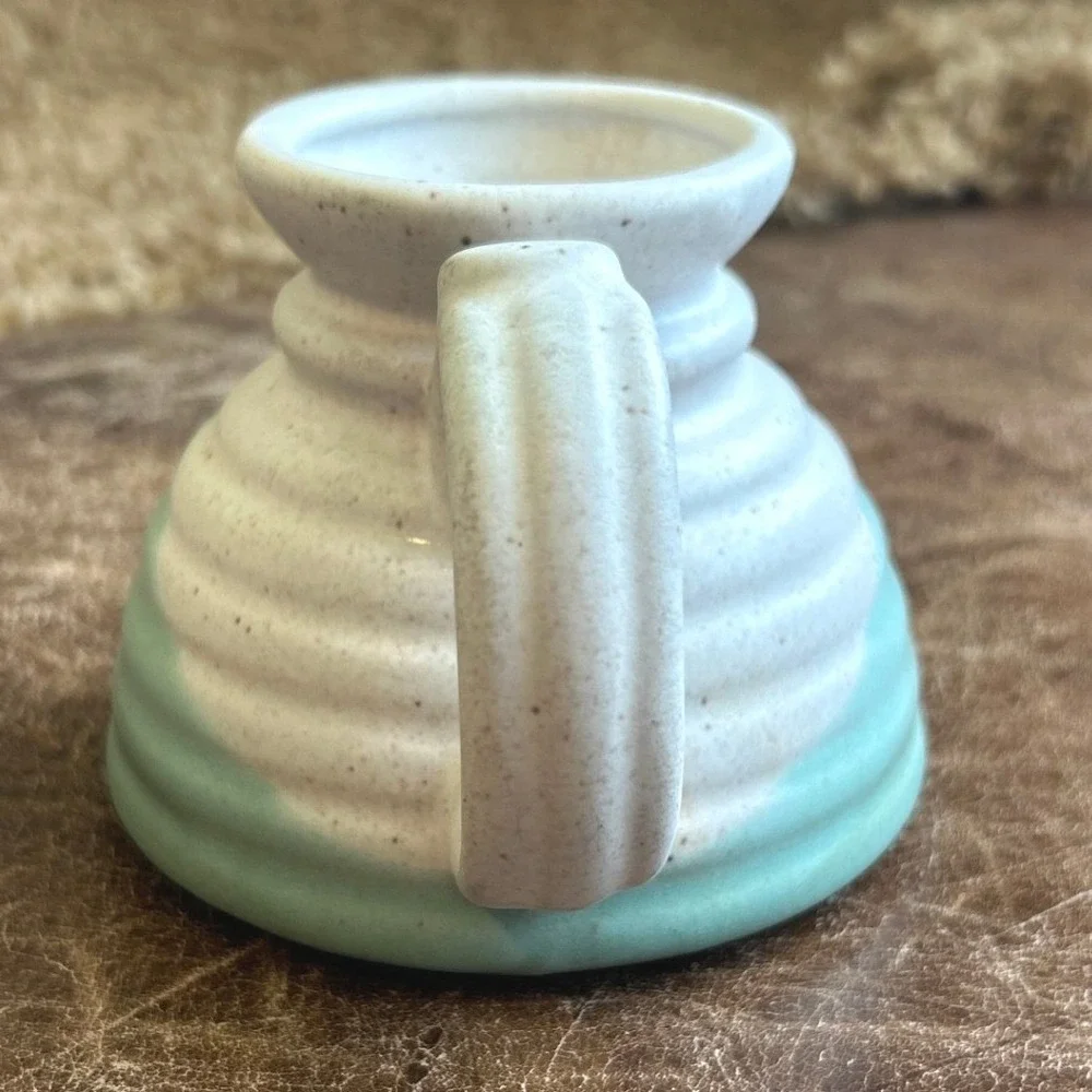 Studio Pottery Miniature Beehive Pitcher Creamer Speckled Cream Seafoam Green